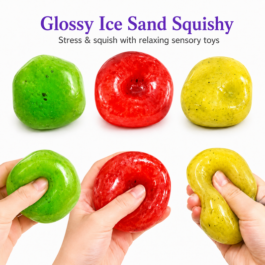 Glossy Ice Sand Crunchy Squishy Ball - Soft TPR Stress Relief Fidget Toy, ASMR Satisfying Sound, Moldable An
